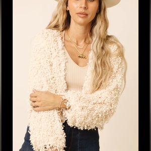 POL fur woven cropped cardigan